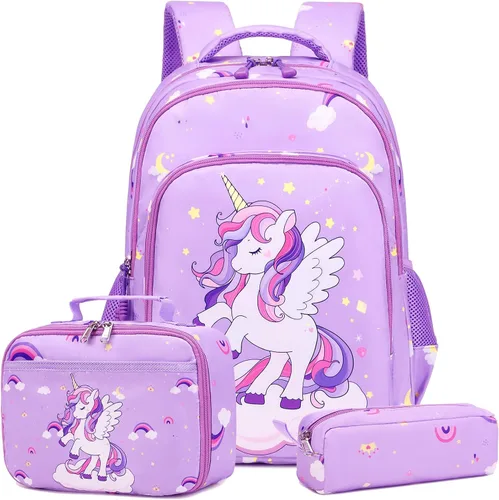Miniatura 55 de Juego de mochila para niñas con diseño de unicornio, mochila escolar para niños, mochila para libros para niñas, set 3 en 1, regreso a clases