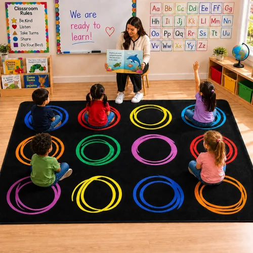 Miniatura 38 de Alfombra para Niños, Alfombra de Oruga Arcoíris ABC Letras del Alfabeto Tapete Educativo - 5x7 Pies Alfombra de Área de Aprendizaje con Respaldo