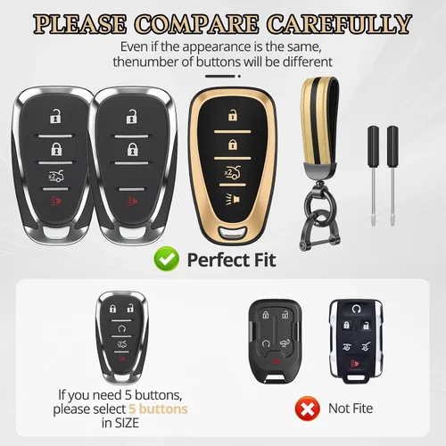 Miniatura 2 de Para accesorios de funda de llavero Chevy, material de TPU mate, con un bonito llavero de cuero, para Equinox Malibu Camaro Cruze Blazer Traverse