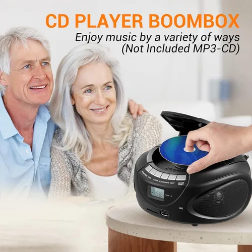 Miniatura 2 de Gelielim Reproductores de CD portátiles para el hogar, Boombox de CD con radio estéreo AM/FM, Bluetooth, USB, tarjeta SD, unidad MMC, entrada