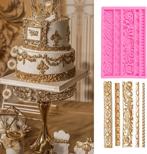 Miniatura 6 de Rainmae 4 moldes barrocos de silicona para fondant, molde de chocolate con encaje de flores de alivio, molde de arcilla de encaje de desplazamiento