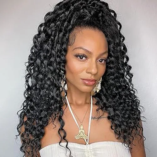Miniatura 14 de Cabello de Ganchillo Goddess Locs de 12 Pulgadas 8 Paquetes Nuevos Locs Sintéticos Suaves Trenzas de Ganchillo Ondas Profundas Extensiones de 1b