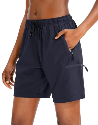 SANTINY - Pantalones cortos tipo cargo de senderismo para mujer, de secado rápido, ligeros, deportivos, de verano, para viajes, golf, con bolsillos