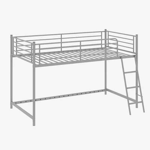 Miniatura 10 de Bonnlo Cama baja tipo loft tamaño individual, marco de cama individual de metal con escalera inclinada y barandillas de seguridad, diseño