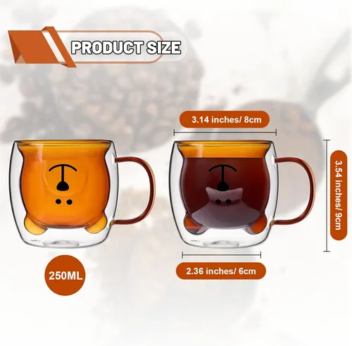 Miniatura 2 de Patelai Linda Taza de Oso de Té de Pared Doble de Vidrio con Asa Aislada Taza de Café Espresso de Navidad Taza de Cerveza Taza Linda de Cumpleaños