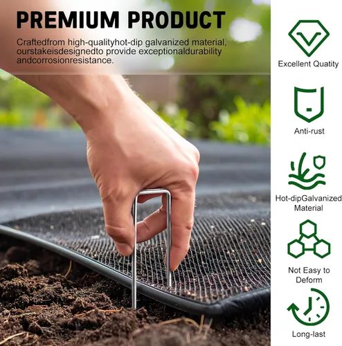 Miniatura 2 de Panovue Grapas de jardín galvanizadas resistentes de 6 pulgadas, estacas de tela de paisaje de calibre 11 con ancho ajustable para barrera