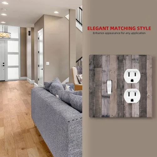 Miniatura 236 de Placa Decorativa de Pared de Granja Rústica con Cuerno de Madera para Puerta de Granero 1 Banda Duplex Cubiertas de Toma Eléctrica Soltera