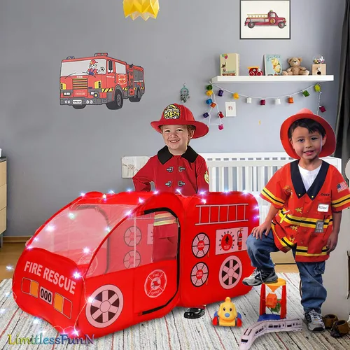 Miniatura 4 de Camión de bomberos Pop Up Tienda y luces para niños, casa de juego de camiones de bomberos para niños