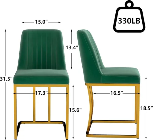 Miniatura 2 de LSSBOUGHT Juego de 2 sillas de comedor tapizadas de terciopelo, sillas acolchadas modernas de mediados de siglo con marco de metal dorado para Verde