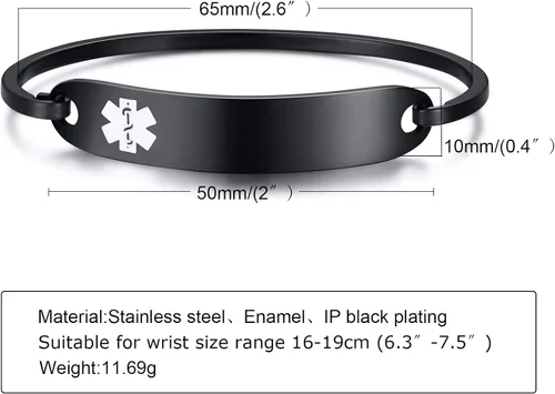 Miniatura 5 de VNOX Pulsera de identificación de alerta médica de acero inoxidable con grabado personalizado gratis