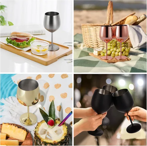 Miniatura 6 de Lifecapido Juego de 2 copas de vino de acero inoxidable, copas de vino de acero inoxidable de 18 onzas, copas de vino de metal con tallo con cepillo