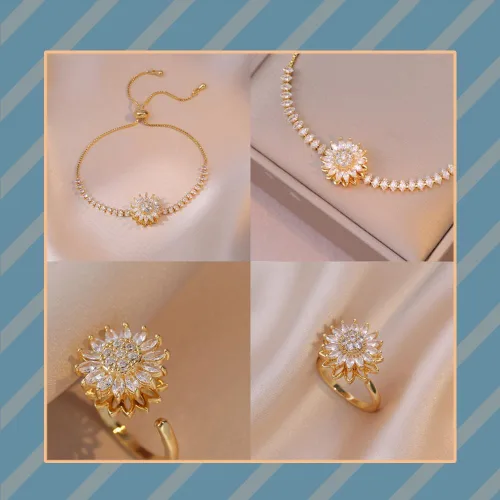 Miniatura 5 de Pulsera giratoria de girasol para mujer, collar de girasol, anillo ajustable, accesorios de joyería de flores, regalos, collar, accesorios, pulsera