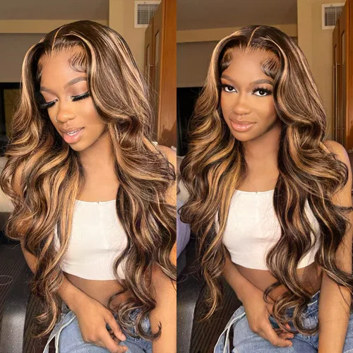 Miniatura 7 de ISEE Wear and Go Peluca sin Pegamento HD Pelucas de Encaje Frontal Pelucas de Cabello Humano Ondulado para Mujeres Negras 4/27 Rubio Miel Ombre