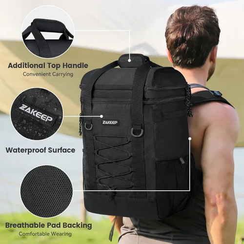 Miniatura 6 de ZAKEEP Mochila enfriadora, 36 latas, multifuncional, a prueba de fugas, con asa superior acolchada, bolsillo de malla para acampar y barbacoa Negro