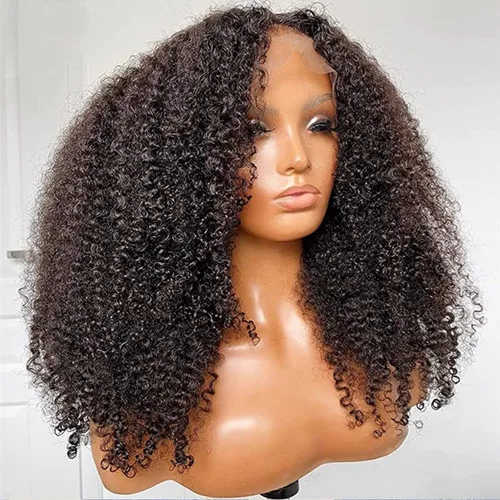 Miniatura 10 de Skouty Peluca de cabello humano Kinkycurly de 13 x 4 con encaje frontal, pelucas de cabello humano de densidad 180 sin pegamento, pelucas