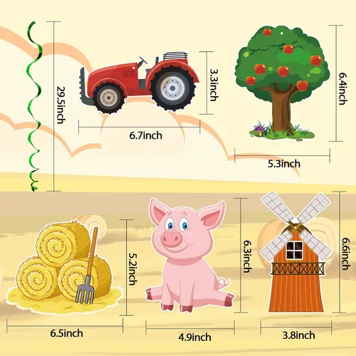 Miniatura 5 de Decoración de remolinos colgantes para fiestas de animales de granja, paquete de 30 pancartas colgantes de remolinos para decoración de animales