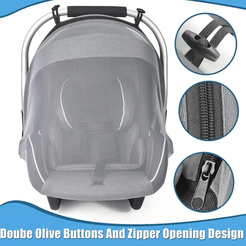 Miniatura 3 de Sysmie Mosquitera para asientos de coche de bebé – Red de malla de insectos para asiento de coche infantil con cremallera, ajuste universal, calidad