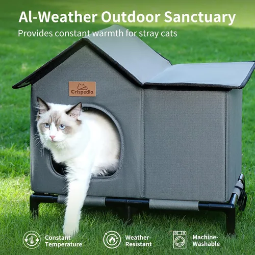 Miniatura 2 de Casa para gatos climatizada resistente a la intemperie para exteriores en invierno, refugio elevado para gatos salvajes, cama aislada para gatos