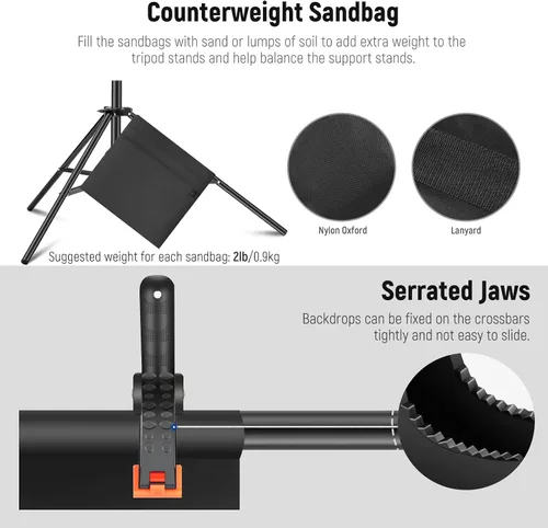 Miniatura 6 de NEEWER - Sistema de soporte de telón de fondo para estudios fotográficos, soporte de fondo ajustable de 10 pies / 3 metros de ancho y 6.6 pies / 2