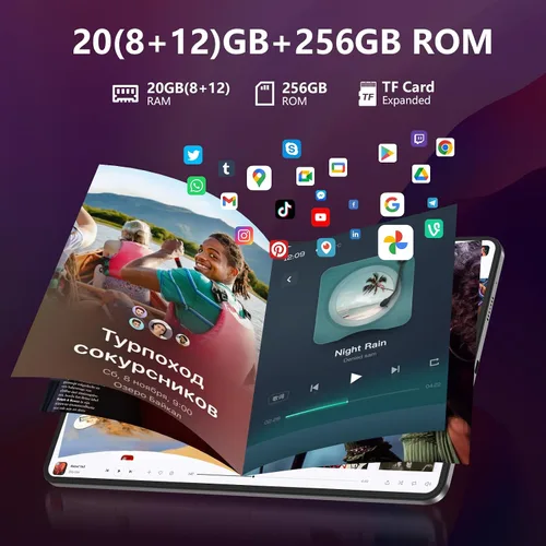 Miniatura 7 de Azeyou Tableta Android de 12 pulgadas Octa-Core T616 Tabletas de pantalla grande, tableta Android con pantalla 2K, 20 (8+12) GB RAM 256GB ROM 1TB