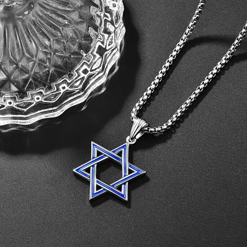 Miniatura 5 de ADMETUS Regalos para el día de San Valentín para él, collar de estrella de David de plata de ley 925, colgante hexagonal de estrella judía Estrella