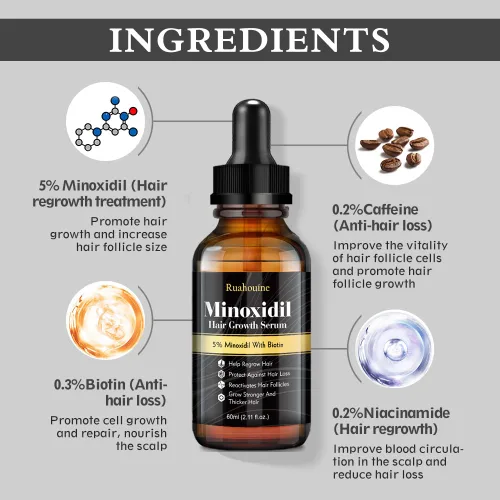 Miniatura 2 de Ruahouine Tratamiento para el crecimiento del cabello para más grueso, 5% de minoxidil biotina aceite de suero para el crecimiento del cabello