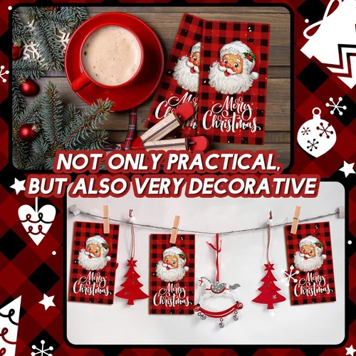 Miniatura 4 de Karenhi 200 servilletas de papel de Navidad de 2 capas de Papá Noel, toallas de mano desechables para baño, servilletas de invitados de búfalo a