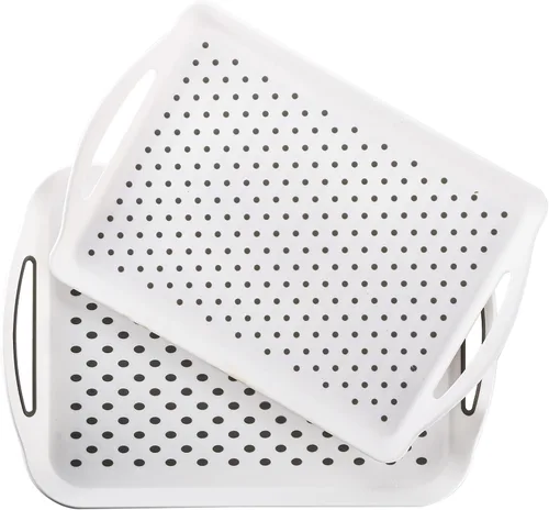 Miniatura 10 de TOPZEA Paquete de 2 bandejas antideslizantes para servir con asa, bandejas rectangulares de plástico para servir alimentos, bandeja de regazo de TV