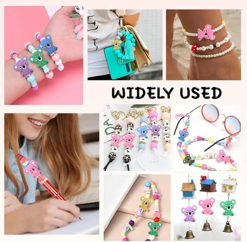 Miniatura 7 de TOAOB - 20 cuentas de silicona con forma de animal lindo a granel para bolígrafos, cuentas espaciadoras sueltas coloridas de silicona