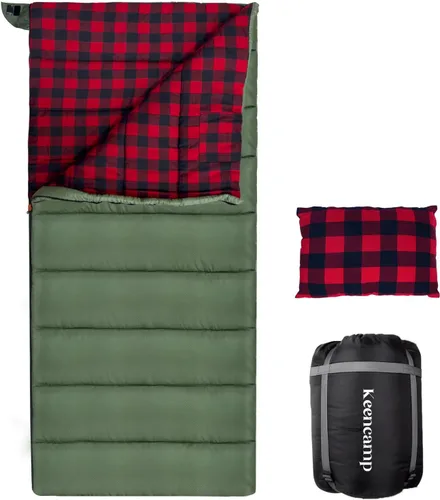Miniatura 17 de Keencamp Saco de dormir de 0 grados de franela de algodón para invierno, clima frío para adultos, XXL saco de dormir de 4 estaciones, grande y alto