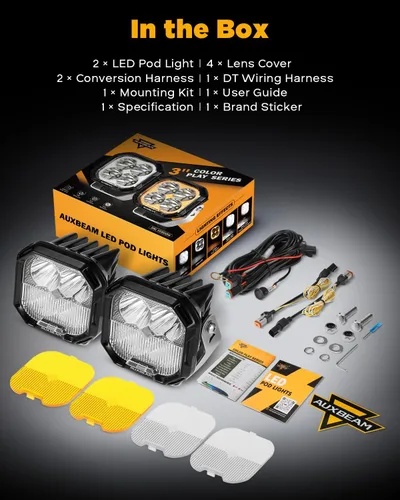 Miniatura 3 de Auxbeam Color Play Series - Luces LED Pod DRL Ámbar de 3" 100W Combo Spot Flood de Doble Color Señal de Giro Lámpara de Conducción Antiniebla Cubo