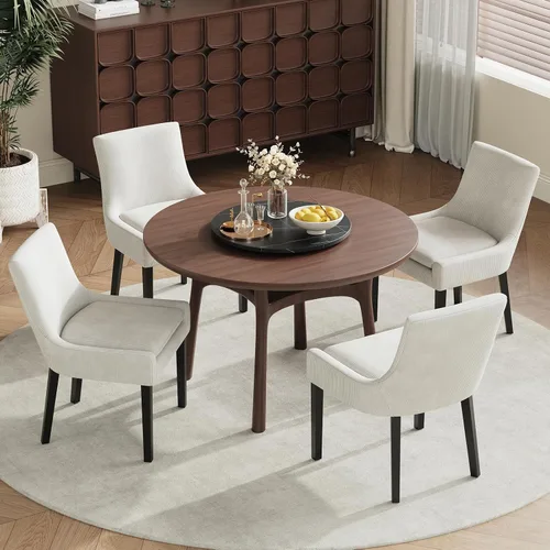 Miniatura 8 de MALOL Juego de 2 sillas de comedor tapizadas en corduroy con patas de madera, sillas de cocina laterales acolchadas de respaldo medio para comedor