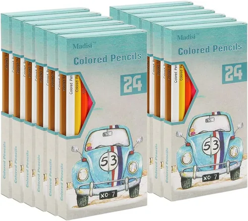 Madisi Lápices de colores a granel - Pre-afilados - 12 paquetes de 24 unidades - 288 lápices de colores para niños