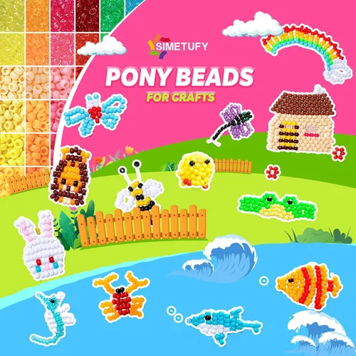 Miniatura 12 de Simetufy 3600 cuentas de poni a granel, 24 colores surtidos, cuentas de plástico arcoíris para trenzar el cabello, pulseras de amistad, 3600 Clásico