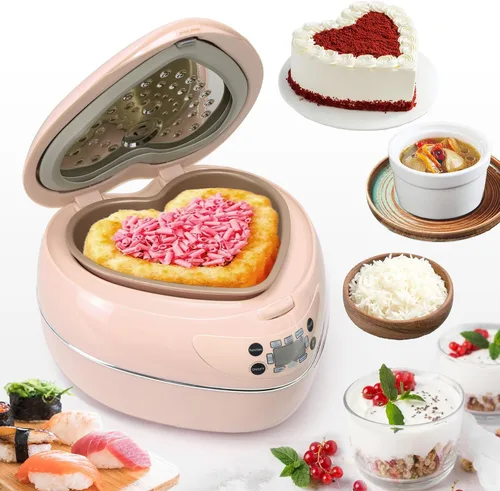Peach - Olla arrocera en forma de corazón para 8 tazas cocidas, 4 tazas de arroz crudo, multifuncional, 300 W, con temporizador preestablecido, 1.8