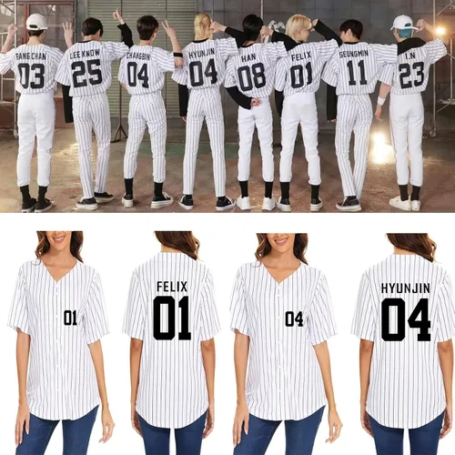 Miniatura 2 de DHSPKN Stray Kids Domin ATE Album Merch Rockstar 8th Baseball Shirt Felix Jisung Hyunjin Minho Bangchan Changbin Concerts Tee Unisex Tops