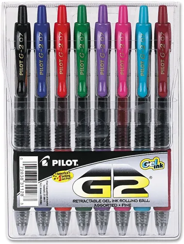 Pilot - Bolígrafos en gel G2, con punta rodante, recargables y retráctiles de alta calidad, punta fina, tintas de colores surtidos, paquete de 8