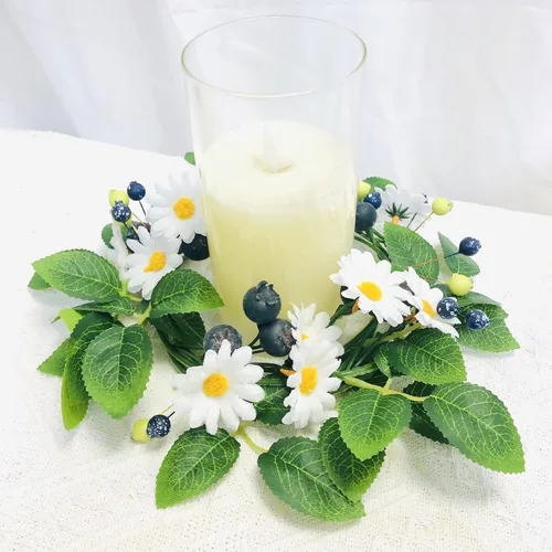 Miniatura 4 de Vid artificial de arándanos, margaritas blancas falsas, bayas y plantas, guirnalda para boda, jardín, oficina, hotel, fiesta, decoración artística