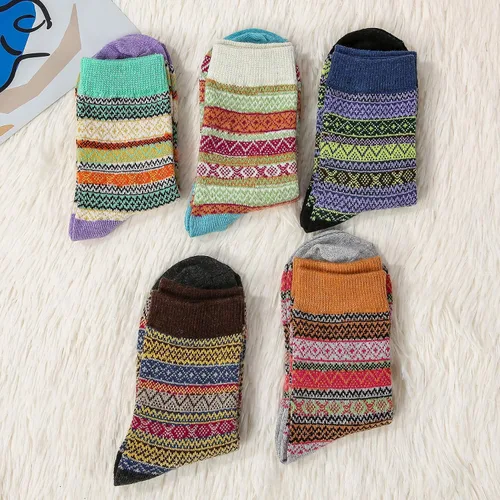 Miniatura 3 de Zando Athletic Sports Knit Pattern Womens Winter Socks Crew Cut Cashmere Retro Thick Warm Soft Wool Socks