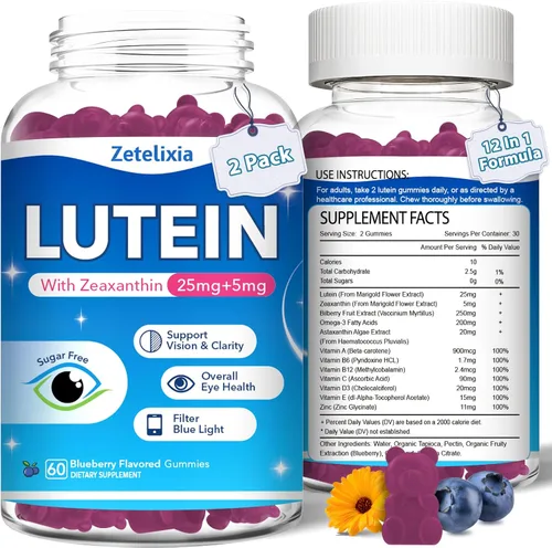 Miniatura 8 de Gomitas de luteína, suplementos de luteína y zeaxantina 12 en 1, vitaminas oculares para adultos, suplemento de salud ocular con múltiples vitaminas