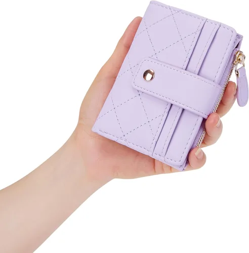 Miniatura 13 de Cartera de cuero para mujer, pequeña, compacta, plegable, con bolsillo para monedas con cremallera