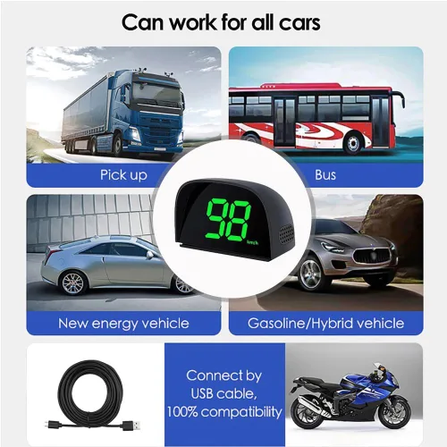 Miniatura 7 de Shkalacar Velocímetro Digital GPS para Coche, Pantalla HUD de Cabeza para Coche con Velocidad, Mph/Kmh, USB Plug and Play para Todos los Coches Verde