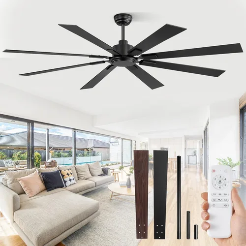 ZMISHIBO - Ventilador de techo de 72 pulgadas sin luz con control remoto, 8 aspas de motor DC silencioso reversible, 6 velocidades, temporizador,