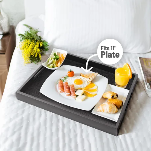 Miniatura 4 de ATZYmolin - Bandeja de madera para servir con asas, bandeja decorativa rectangular otomana para el hogar, bandeja de tocador para desayunos, cenas