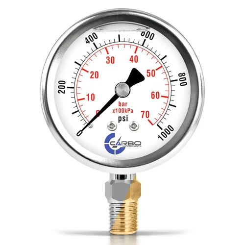 Miniatura 9 de Medidor de presión relleno de líquido de glicerina de 5000 PSI, dial de 2.5 pulgadas, montaje inferior 1/4 NPT, caja de acero inoxidable 304, piezas