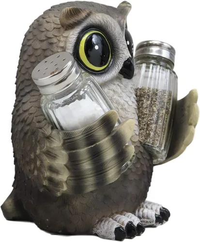 Miniatura 4 de Ebros Gift Whimsical Owlet Baby Owl con grandes ojos redondos de cristal, salero y pimentero, juego de figuras de exhibición de 6 pulgadas de alto