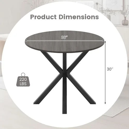 Miniatura 3 de Tangkula Mesa de comedor redonda de 36 pulgadas, mesa de cocina moderna de mediados de siglo con patas de madera de goma, mesa vintage con base