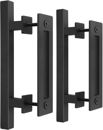 EaseLife Paquete de 2 Manijas y Tiradores de Puerta Corrediza de Granero de 12", Herrajes Rústicos de Doble Cara, Resistentes Negro