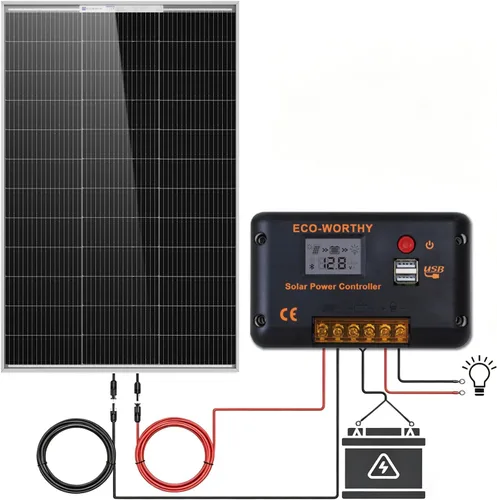 Miniatura 3 de ECO-WORTHY Kit de panel solar de 100 vatios y 12 voltios para batería de autocaravana, barco, remolque, cabaña de jardín, cobertizo del hogar: panel