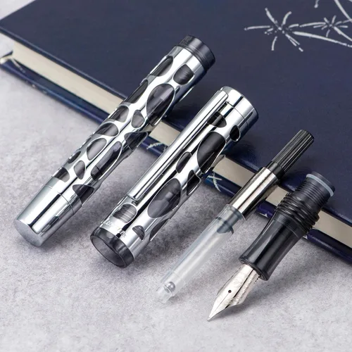 Miniatura 6 de Asvine M169 Pluma estilográfica de punta media, cuentagotas y convertidor de llenado, acrílico negro transparente
